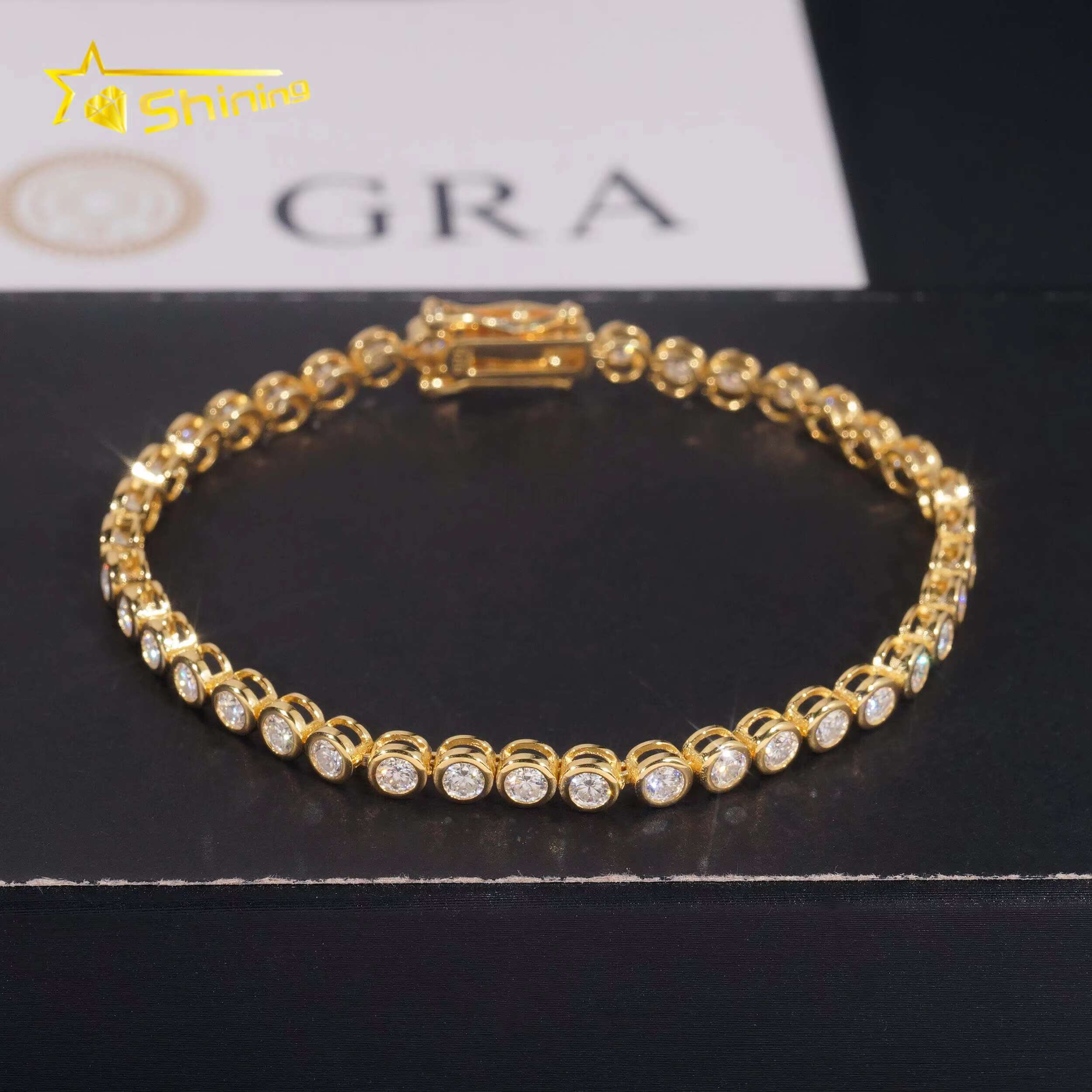 Brilliant Bezel Setting Women Bracelets Gold Plated Sier Jewelry 3MM Tennis Dia Bracelet VVS