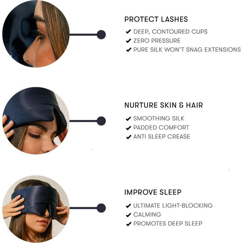 Eyelash-protecting faux silk sleep mask, suitable for natural eyelashes and eyelash extensions Deep eye cup design, zero pressure, complete light bloc