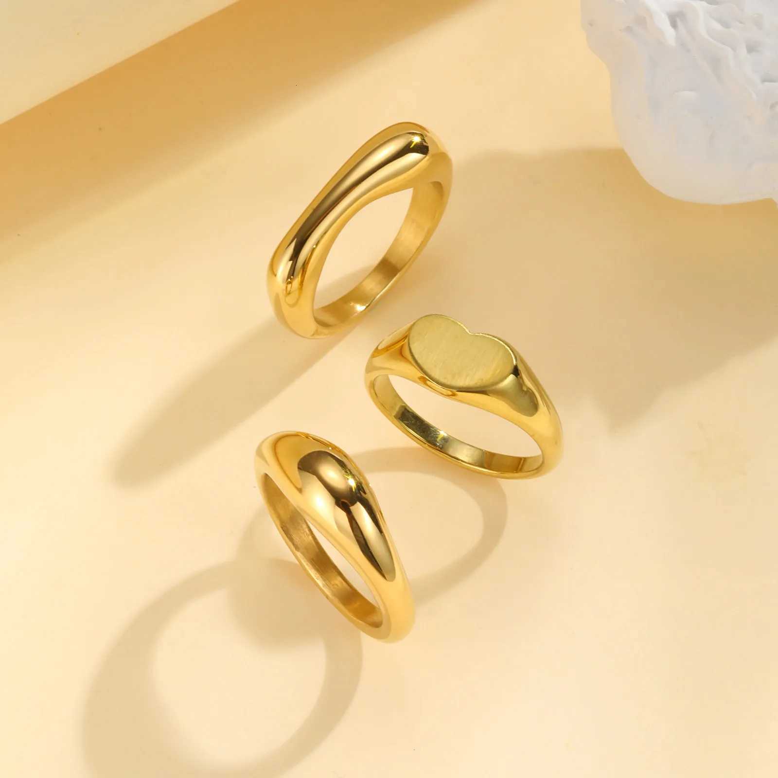 Waterproof Stainless Steel Chunky Dome Rings for Women Geometric Ring Gold Plated Aesthetic Fashion JewelryXJ251118