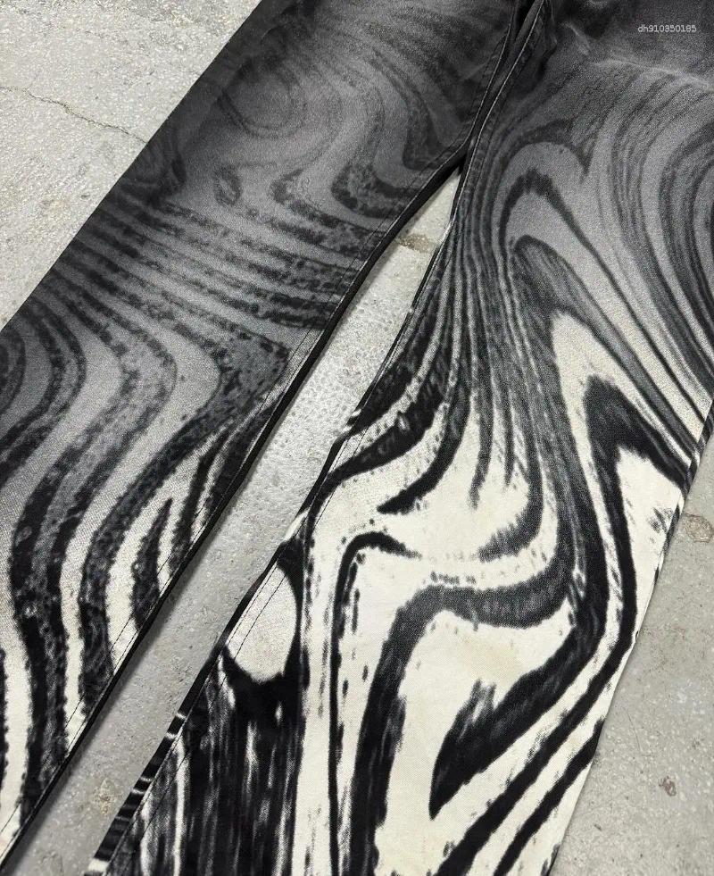 Mens Jeans American Street Fashion Brand Hip-hop Zebra Striped Print Men Y2k Gothpunk Harajuku Retro Oversized Trousers Women