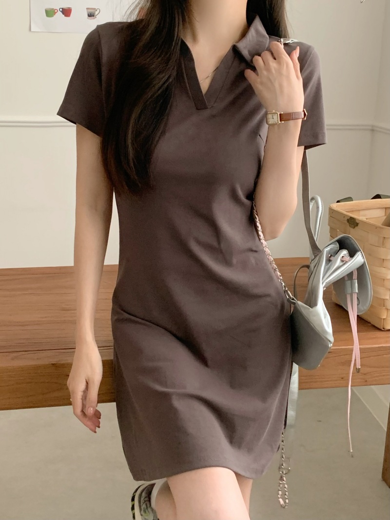 H227 Summer elegant temperament female style V-neck waist slim dress female medium long skirt