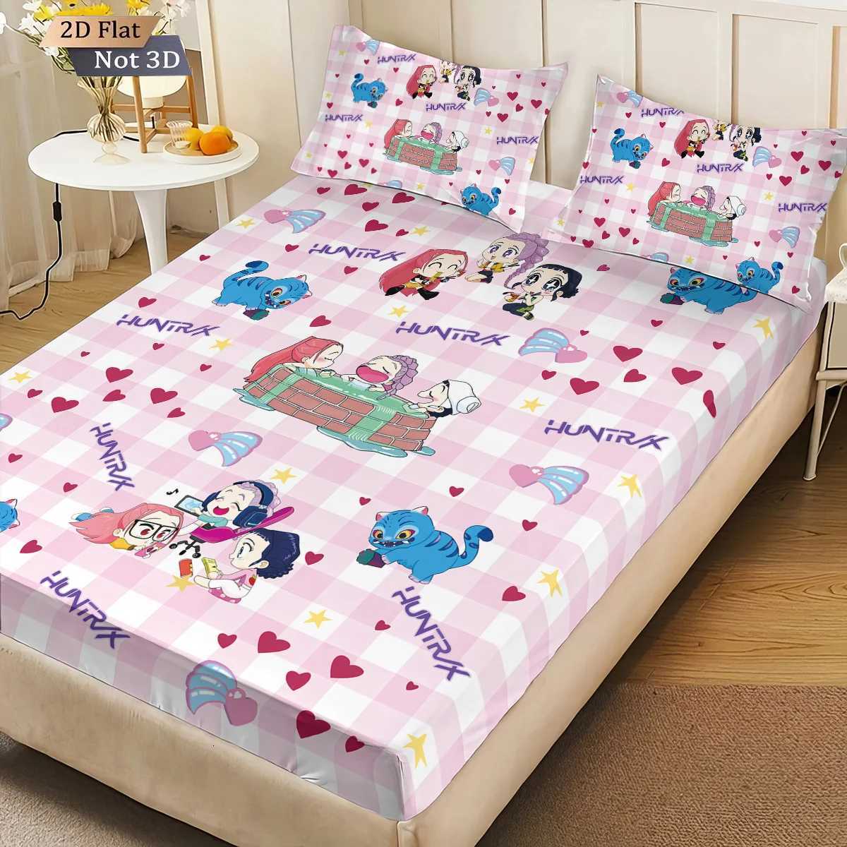 3pcs K-Pop Demon Hunters Print coreless Bed Sheet Set Multi Size Soft Bed Cover Bedroom Bedding Decoration Machine WashableM251118