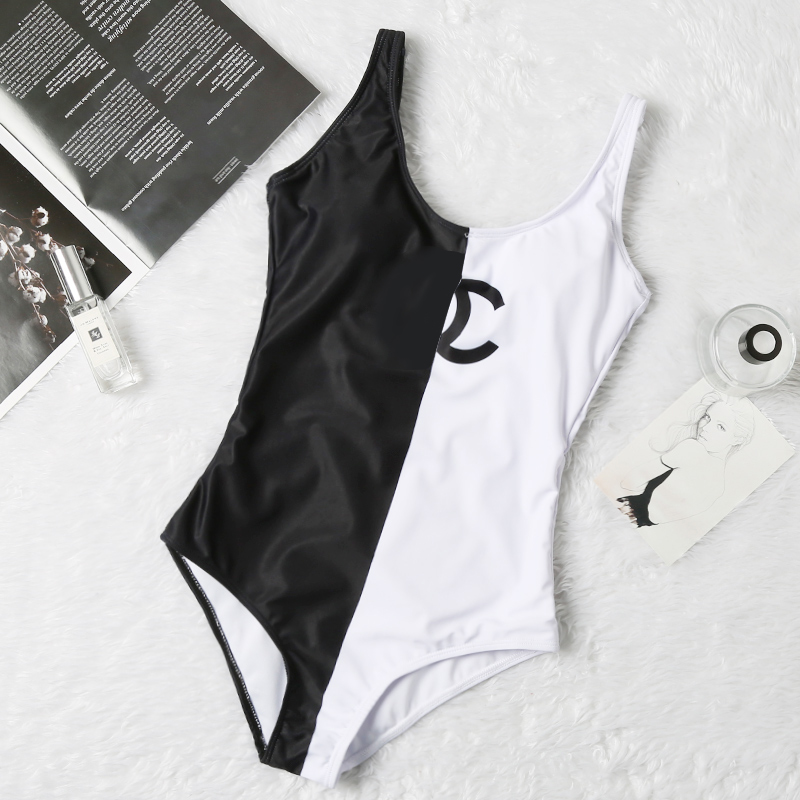 Channedb Biron de natation Bikini Swimsuit Swim Bathing Sexy Women Summerwear Black and White Fashion Tank Sport Swimwear Womans Vêtements nageur