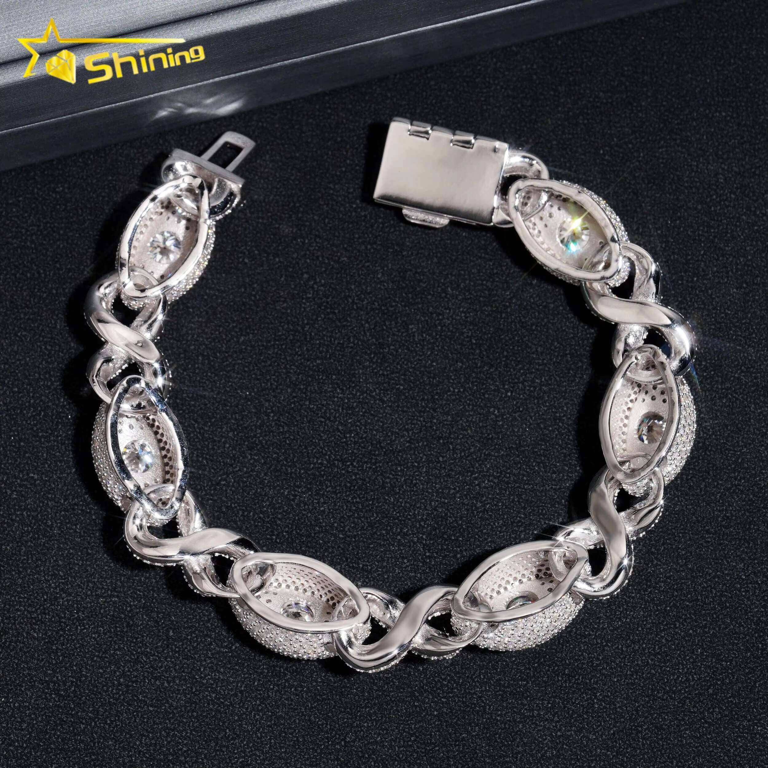 Special Iced Out Moissanite Dia Sterling Sier 13MM Big Eye Hip Hop Jewelry Chain Cuban Link Bracelet