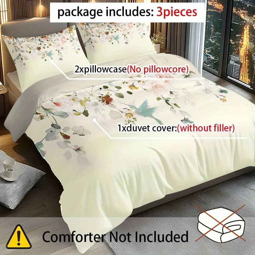 3pcs Simple Flowers and Birds Printed Quilt Set- Includes 1 Quilt Cover and 2 Cover without FillerM251118