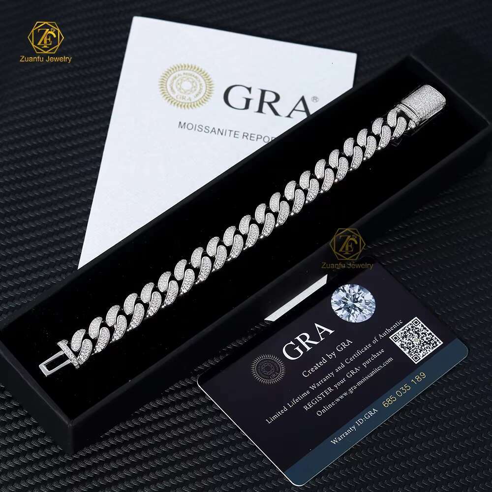 Factory Price 925 Sterling Silver Cuban Link Bracelet 8mm 10mm 12mm VVS Moissanite Hip Hop Iced Miami Cuban Chain Best Selling