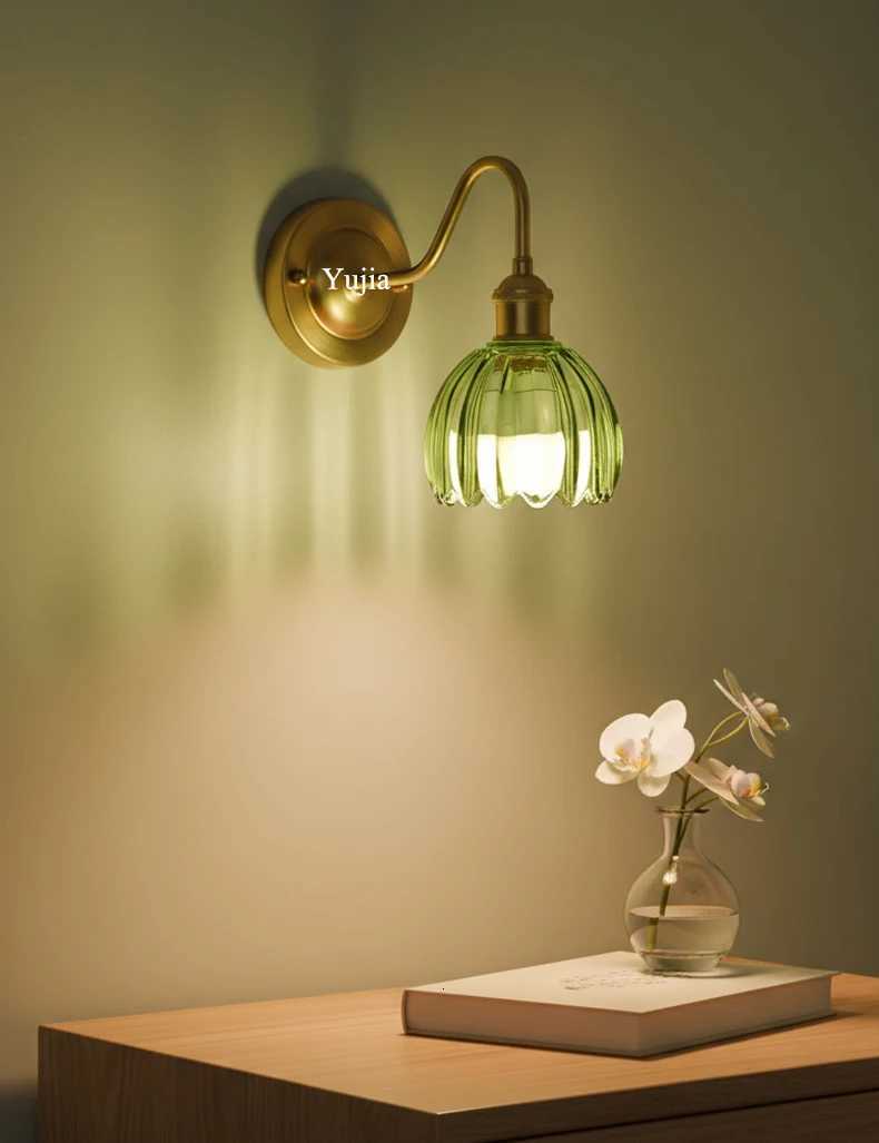Japanese Retro Floral Glass Wall Lamp Modern Simple Bedside Lamp for Bedroom Study Led Mirror Light Nordic Wall Sconce M251118