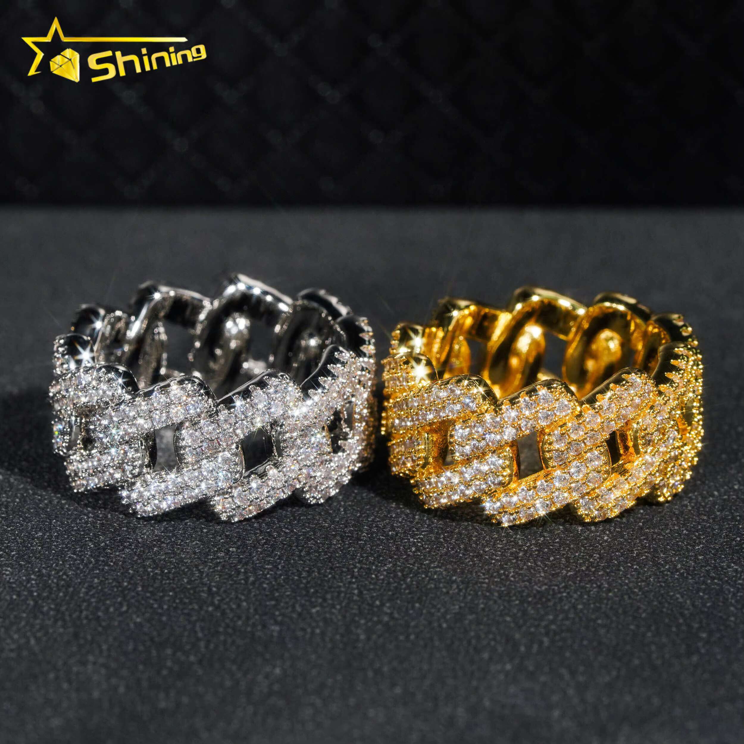 Hot Sale Fine Jewelry Sterling Sier Cuban Rings Hip Hop Vvs Moissanite Engagement Band for Men and Women