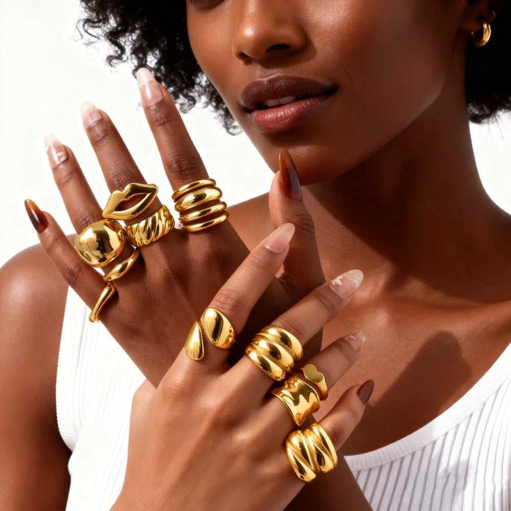 Waterproof Stainless Steel Chunky Dome Rings for Women Geometric Ring Gold Plated Aesthetic Fashion JewelryXJ251118