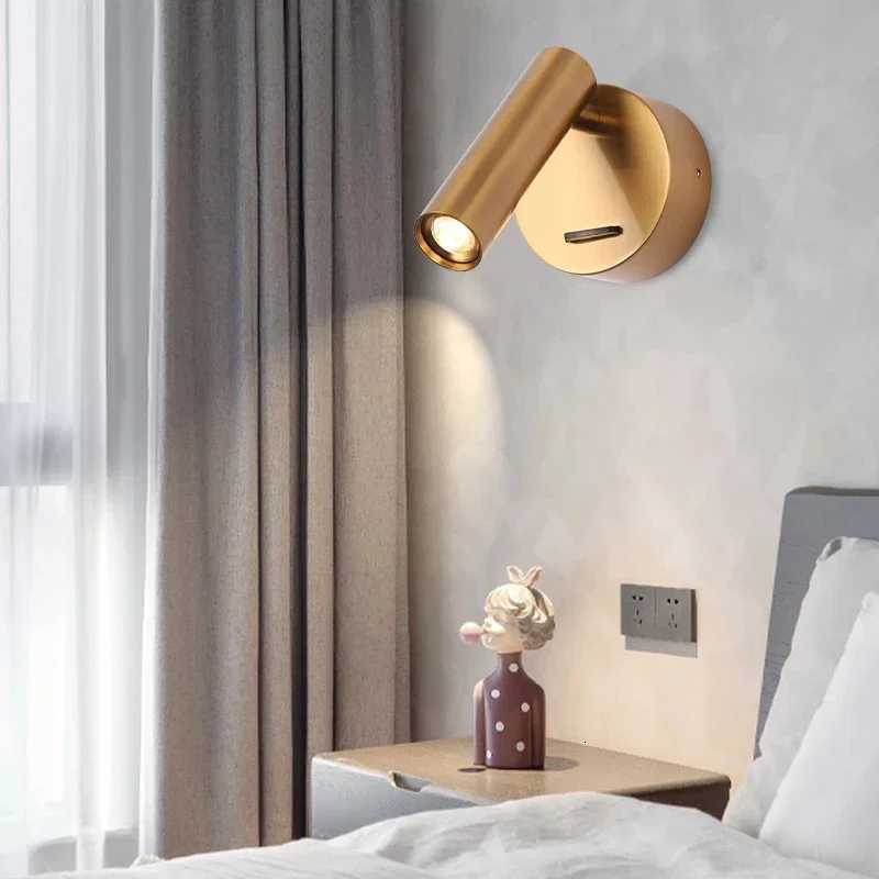 Brass Indoor LED Wall Light With Switch Interior Wall Lamp Decorat Bedroom Hotel Guest Room Lighting for a bedside reading light M251118