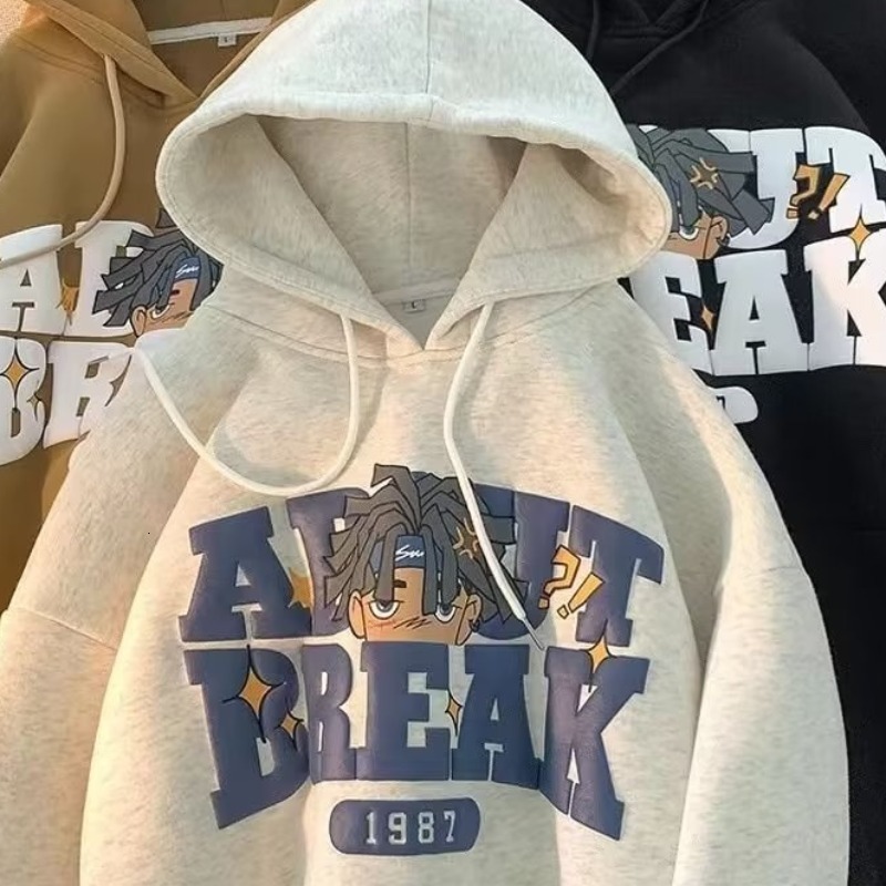 Hooded sweatshirt mens autumn and winter 2024 new trendy brand ins loose autumn clothes mens autumn and winter styles with hat jacket trendy