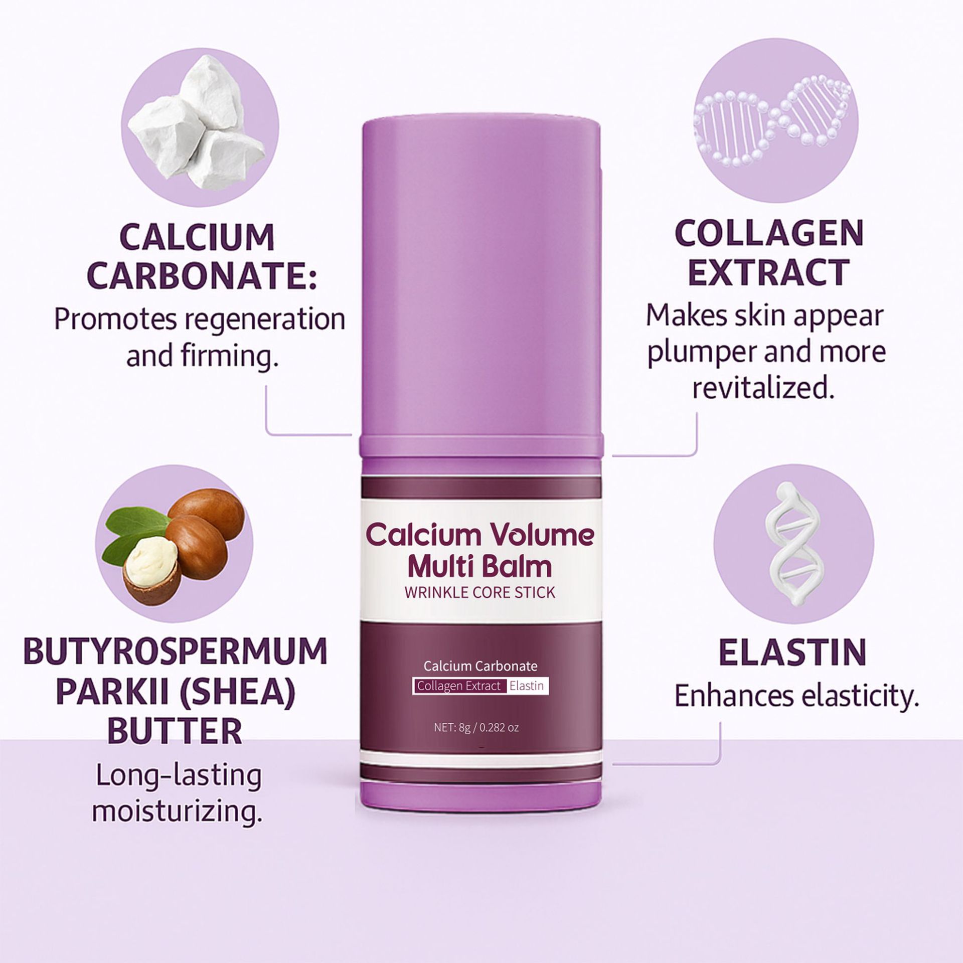 Calcium Multi Balm, Calcium Volume Multi Balm, WrinkleCore Stick, Korean Collagen Moisturing Stick, Anti-aging,Hydrating, Firming Skin, Suitable for E