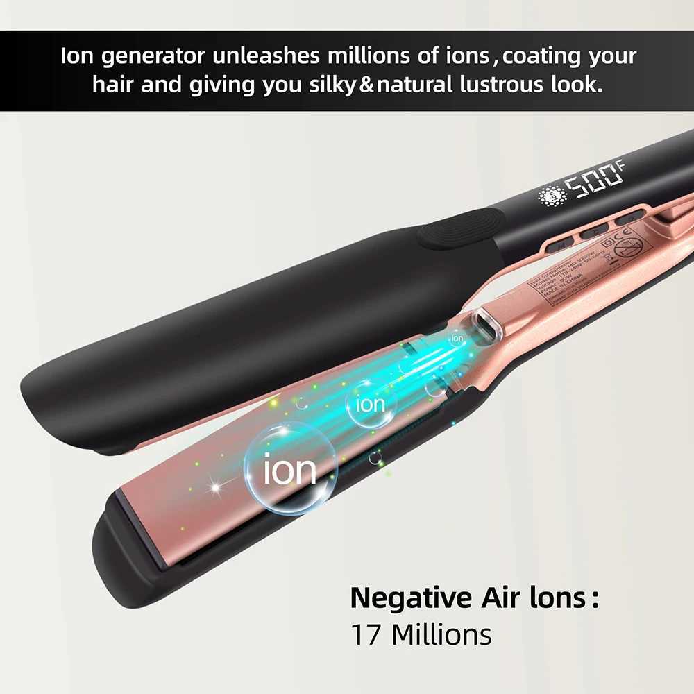 500F Hair Straightener High Temperature Flat Irons Wide Plate Plasma Ions for Keratin Treatment Frizzy Hair Recovers Damaged W250610
