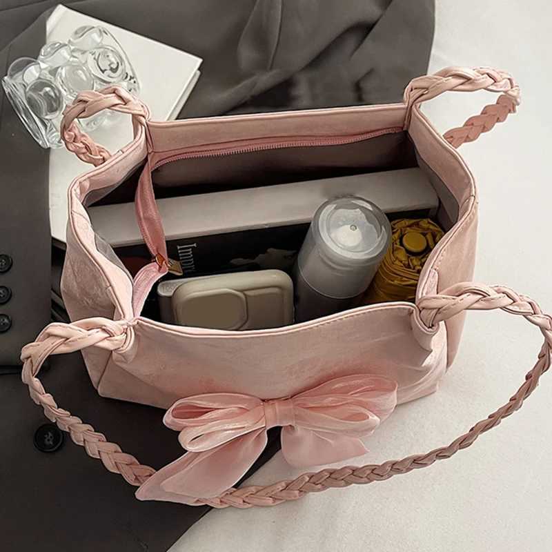 Fashion Girls Bowknot Shoulder Bag Solid Color Ballet Style Tote Bag Braid Strap Underarm Bag XJ250610