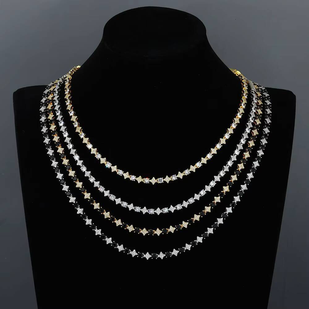 NUOYA Hiphop Custom Star Shape Round Cut Shiny VVS Moissanite Chain 6mm 925 Sterling Silver Tennis Chain Womens Fine Jewelry