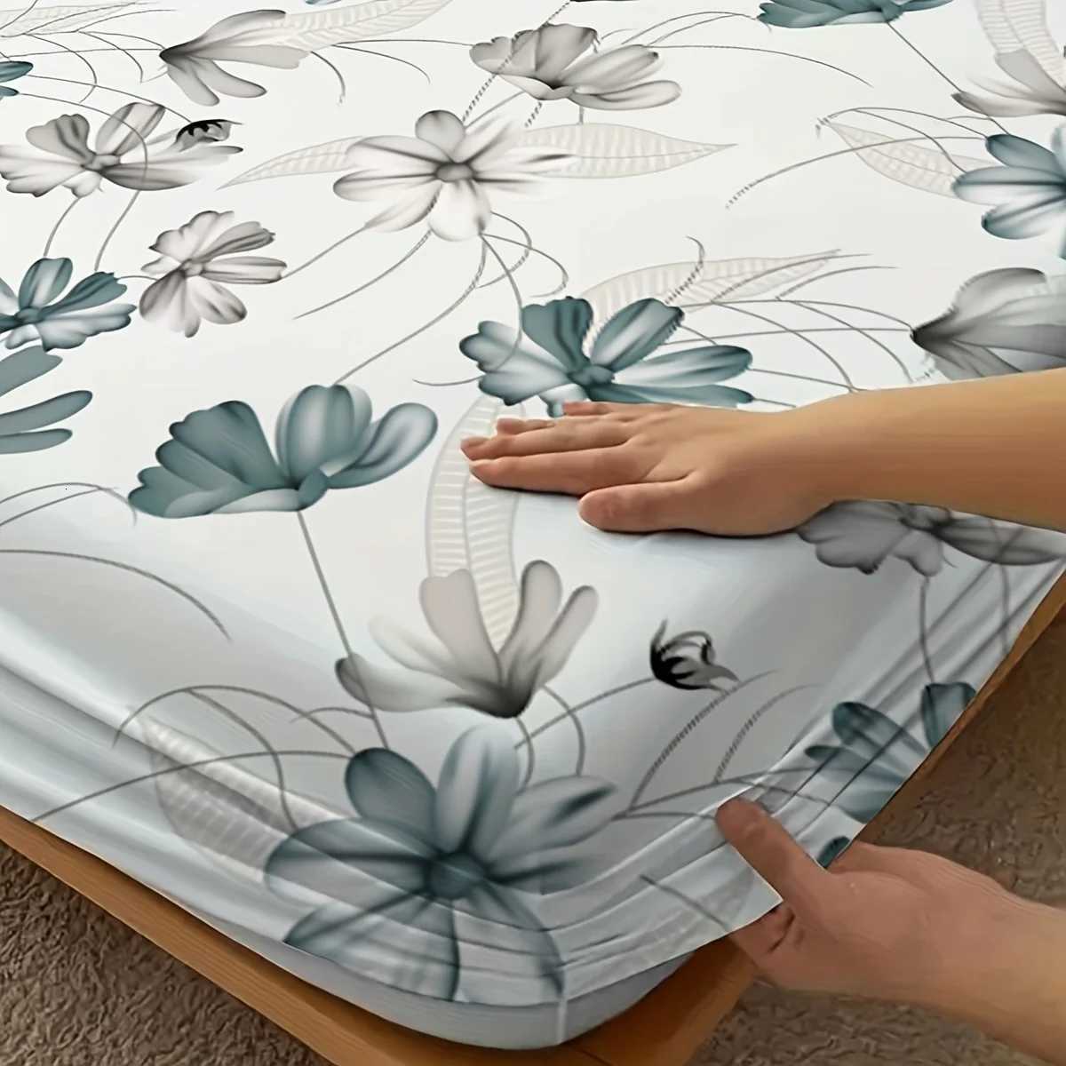 4pcs Plant and flower design bed cover multi-piece set 1 bed cover 1 sheet 2 cases no core soft and comfortableM251118