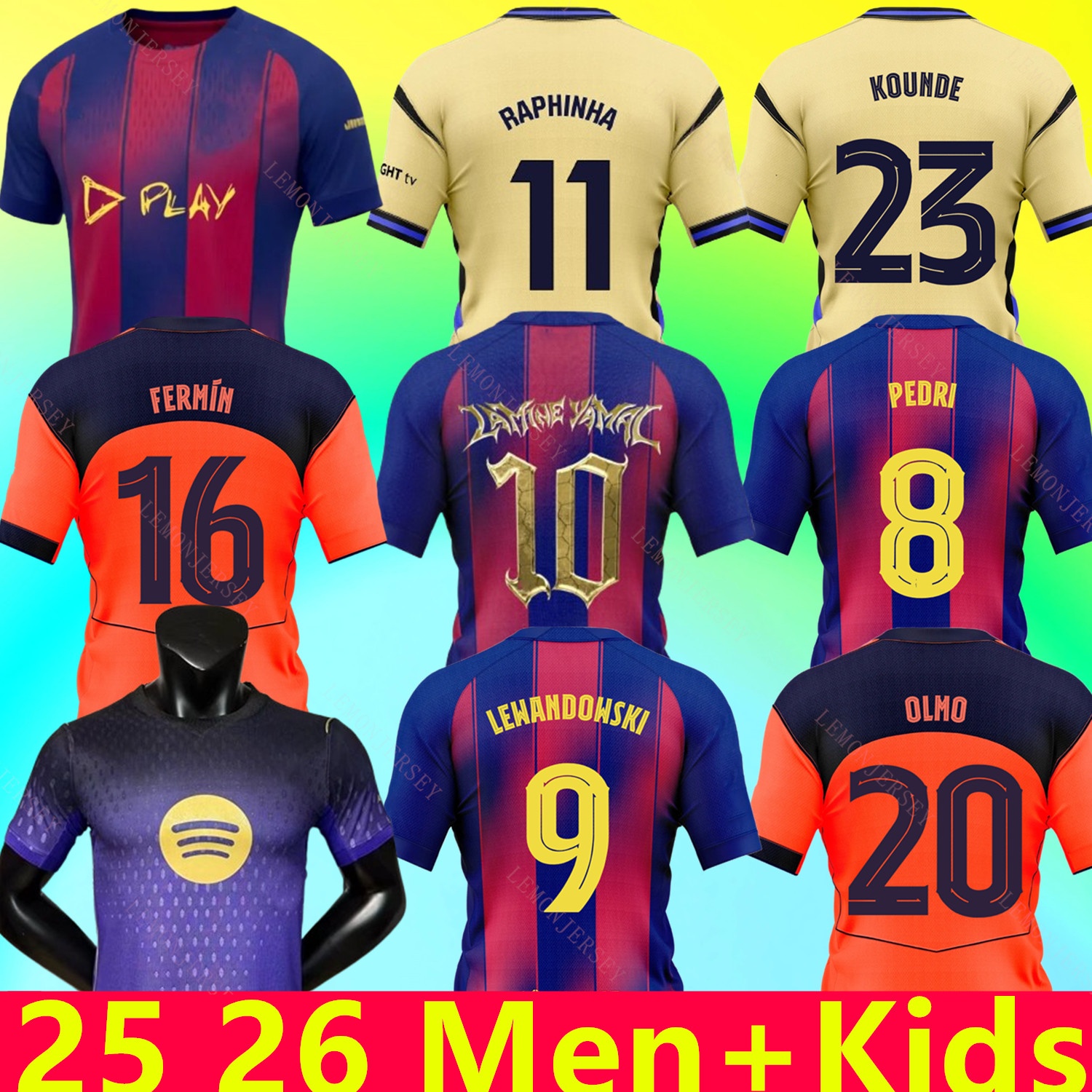 25 26 LAMINE YAMAL PEDRI GAVI Soccer Jersey RAPHINHA Camiseta De Football Shirt KOUNDE FERMIN OLMO F. DE JONG 2025 2026 BALDE CUBARSI FERRAN Football JOAO FELIX Men Kids