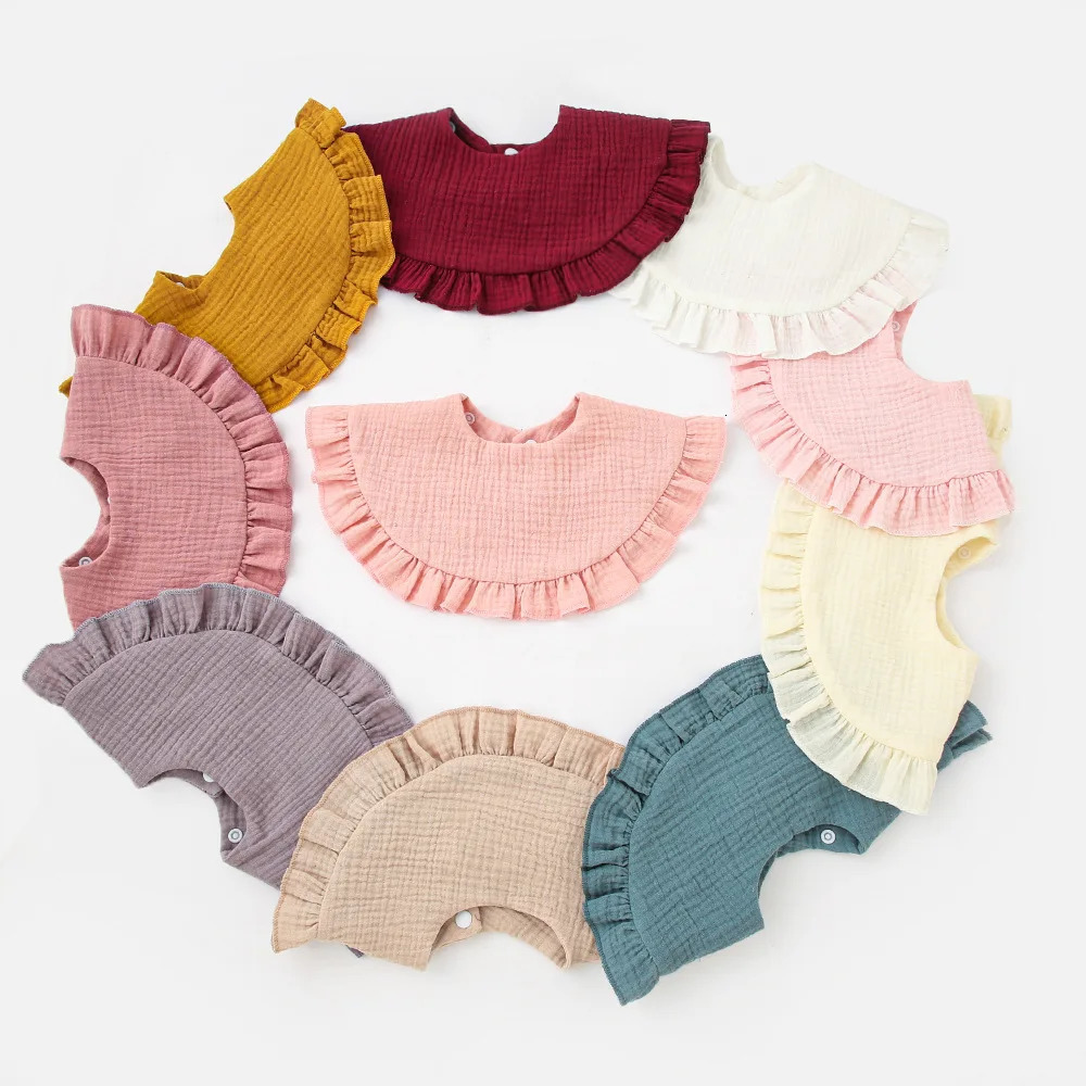 Baby Gauze feeding Drool bib ruffled solid baby Saliva towel soft cotton childrens Korean style 250414z