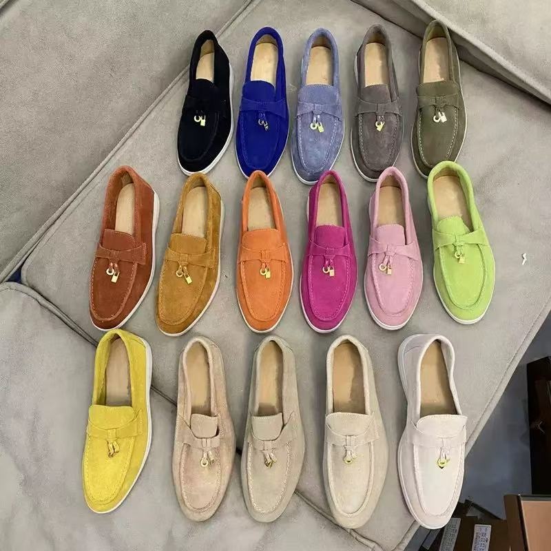 Designer Loafers shoes Charms Embellished Casual Shoes Mens Womens Suede Loafers Couple Shoe Genuine Leather Flat For Men Women loafers Flats loafer dress shoes