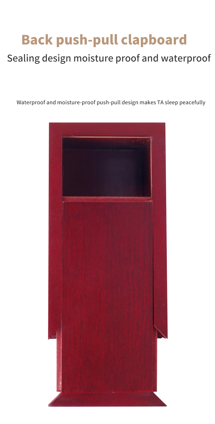 An eco-friendly red solid wooden pet caskets with a removable drawer feature. It is a pet coffin and urn made of sturdy solid wood material Suitable f