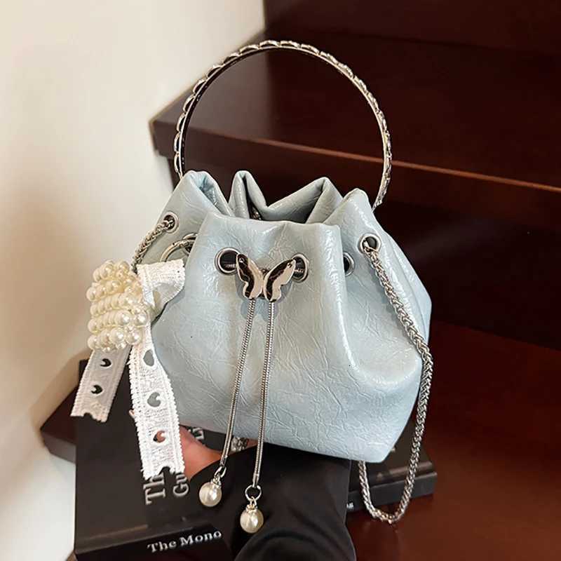 Fashion Bucket Bag For Women Summer PU Leather Commuting Casual Handbags Trendy Versatile Drawstring Chain Crossbody PackW251118