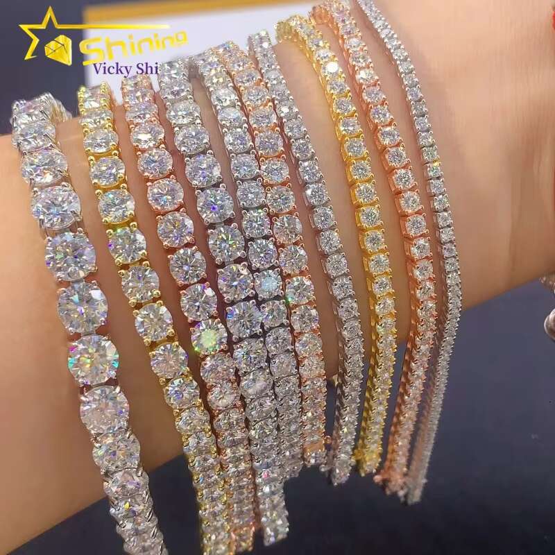 Dropshipping Fine Jewelry Sterling Sier Men Women 2mm 3mm 4mm 5mm Moissanite Dia Tennis Chain Bracelet