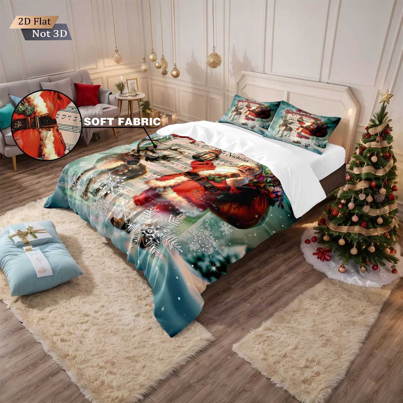 3pcs Santa Claus print coreless duvet set multi size bedroom dormitory bedding holiday decoration machine washableM251118