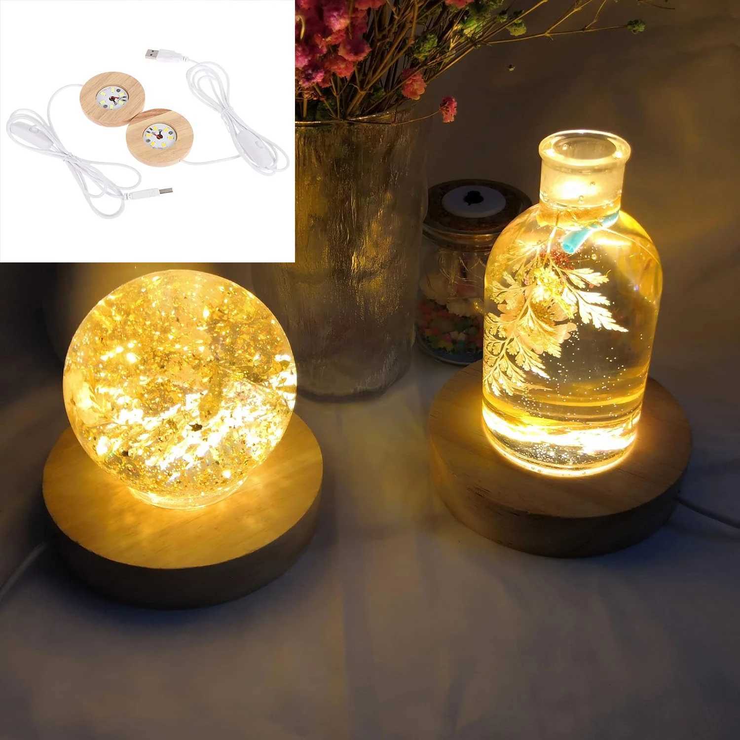 Led Usb Display Light Display Stand Lamp Holder Lamp Art Ornament Wood Desktop Decorative Lights Light Base Night Light Wooden M251118
