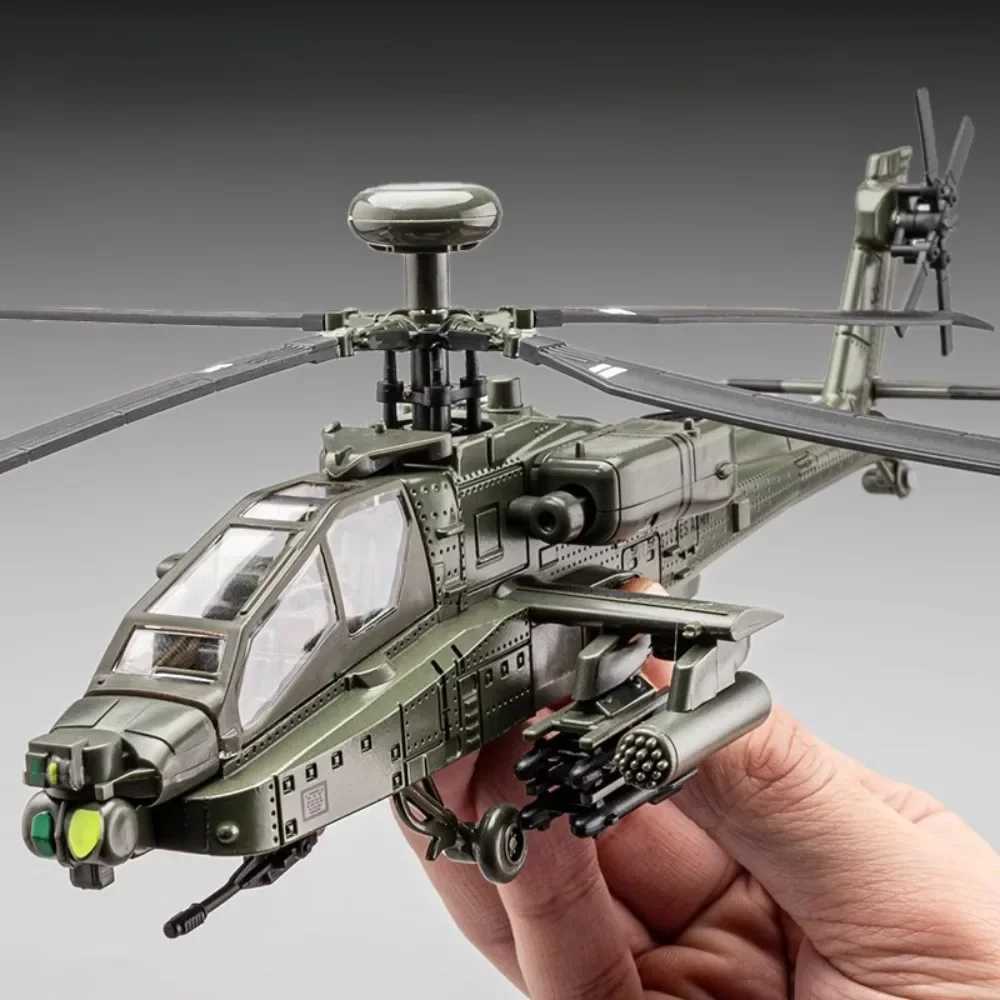 132 Scale AH-64 Airplane Model Toy Car Alloy Diecast Rotatable Propeller Sound Light Fighter Vehicle Models for Kids Gifts C251118