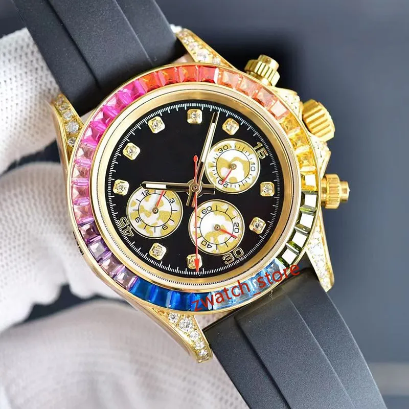 New High-quality diamond rainbow wristwatch automatic mechanical watch with rubber stainless steel strap designer waterproof watch