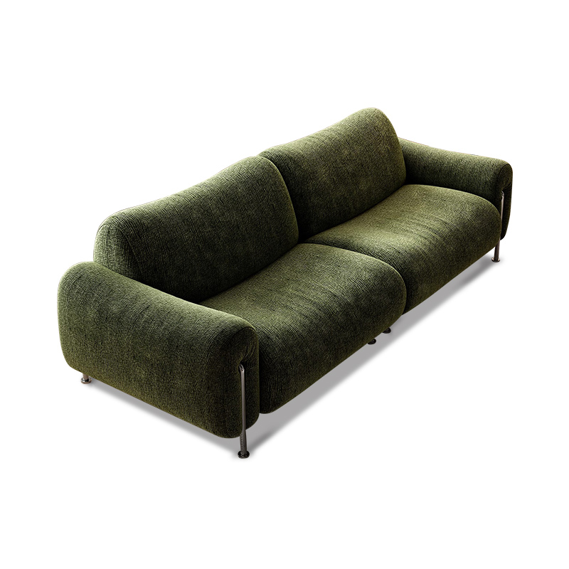Small Space Sofa with Removable Washable Corduroy Fabric, Modern Curved Design Couch, Compact Living Room Sofa with Metal Legs,-25171