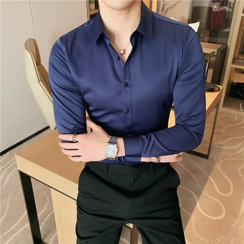 Plus Size S-7XL High Quality Men Dress Shirt Autumn Long Sleeve Solid Business Slim Shirts Homme Dress Social Casual Shirt 250417