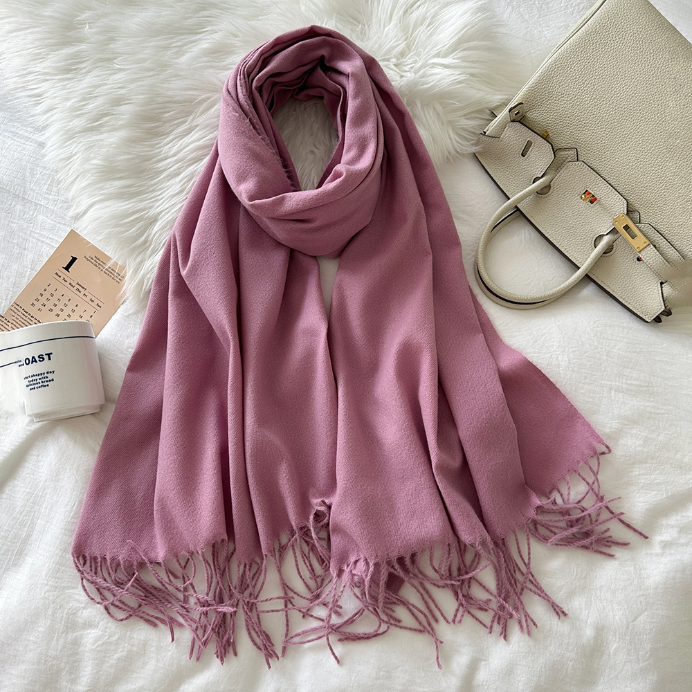 K414 Scarf for women solid color cashmere 2024 autumn and winter new fashion high-end mid-length warm scarf shawl scarf scarf scalp