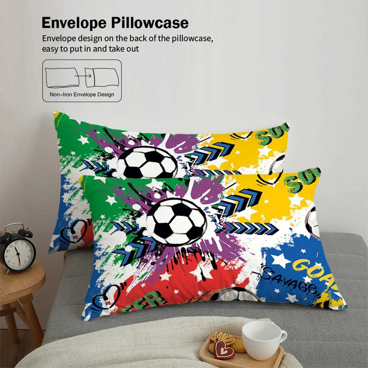 3-piece set colorful football pattern printed duvet set queen king double bed party funny and creative bedding setM251118