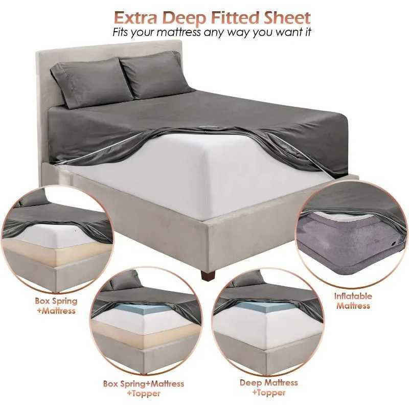 Extra Deep Pocket King Size Sheets Sets - Fits Mattress 18-24 Inches 6 Piece - Grey SheetsM251118