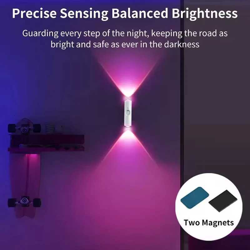 Double-head Under Cabinet Light LED Night Light with Motion Sensor Magnetic Wall Lamp Mood Ambient Light for Hallway Stair M251118