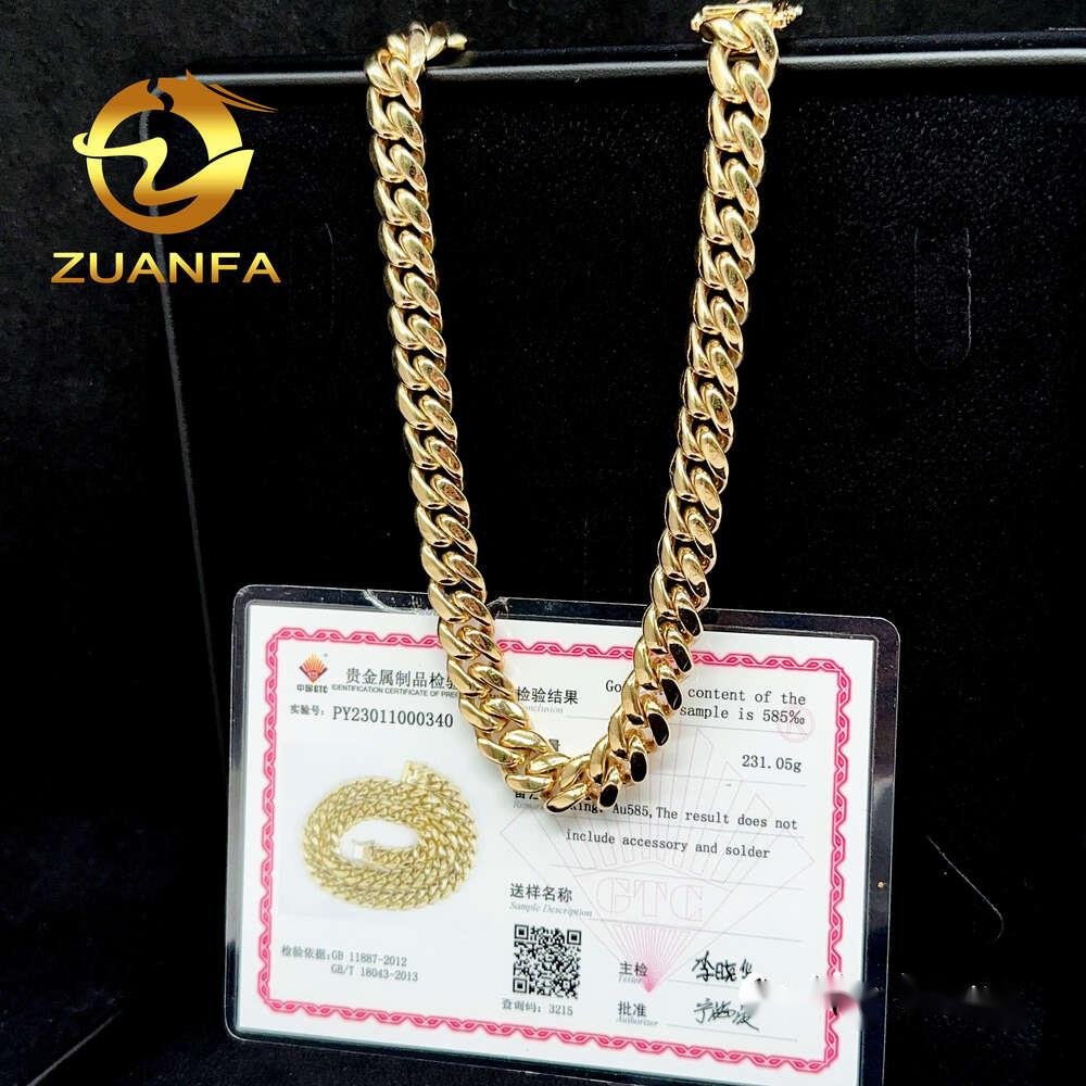 14K Solid 12Mm Au585 Gold Hip Hop Jewelry Rapper Miami Cuban Link Chain Necklace For Men