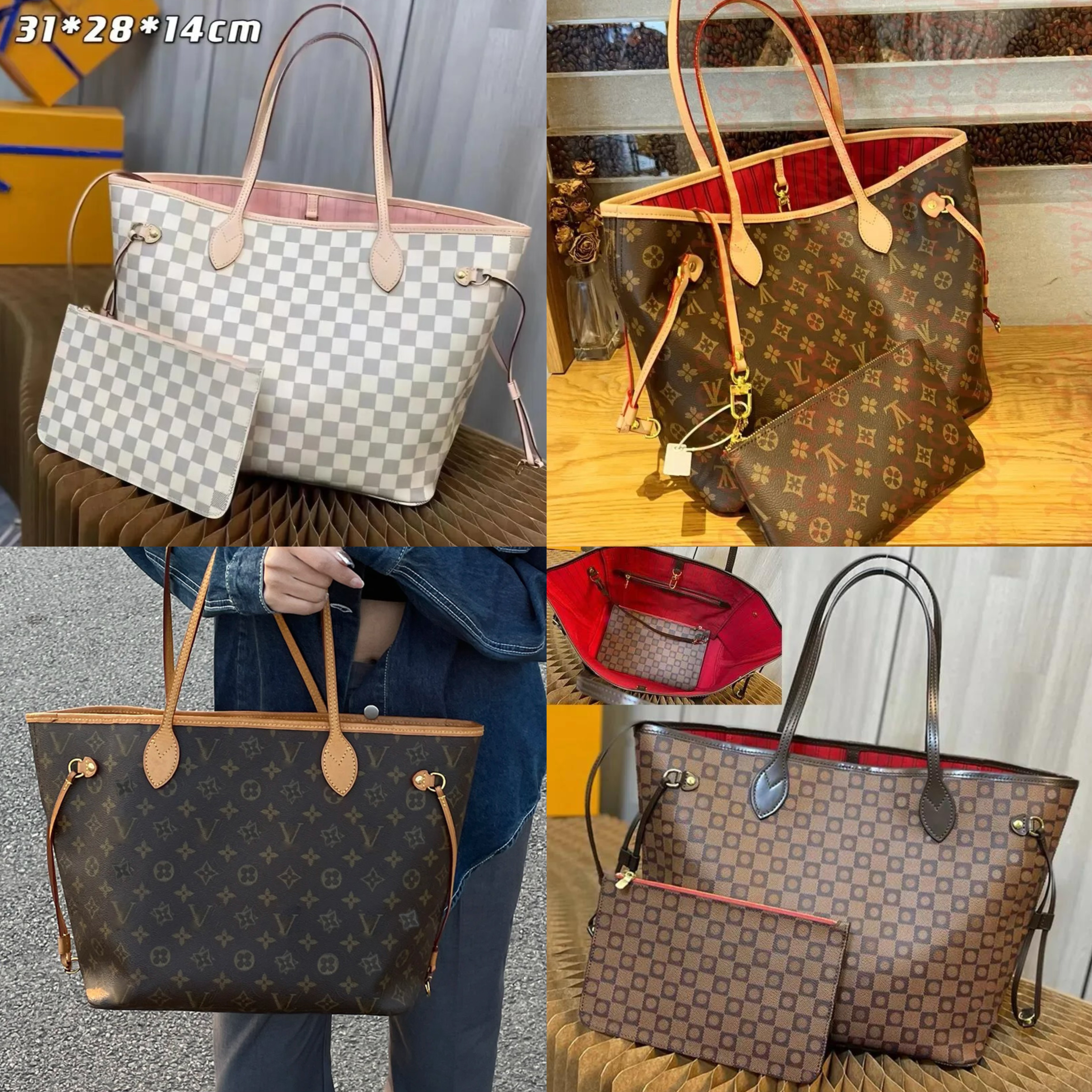 2pcs High qualitys Women bags Luxurys Handbags Ladies Designer Composite Bags Lady Clutch Bag Shoulder Tote Female Purse Wallet Handbag MM size 10A