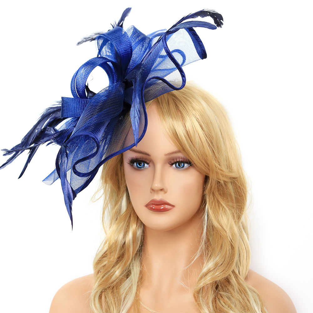 Women Bridal Wedding Headdress Satin Feather Hair Accessories Cocktail Headwear Evening Tea Party Derby Fascinators Hat