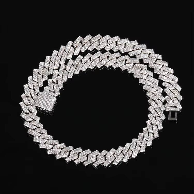 Laboratory cultivation of Moissanite Hip Hop Jewelry Wholesale 14mm Gold Plated 2 Row Diamond Iced Out Cubic Zirconia Prong Cuban Link Chain Necklace 