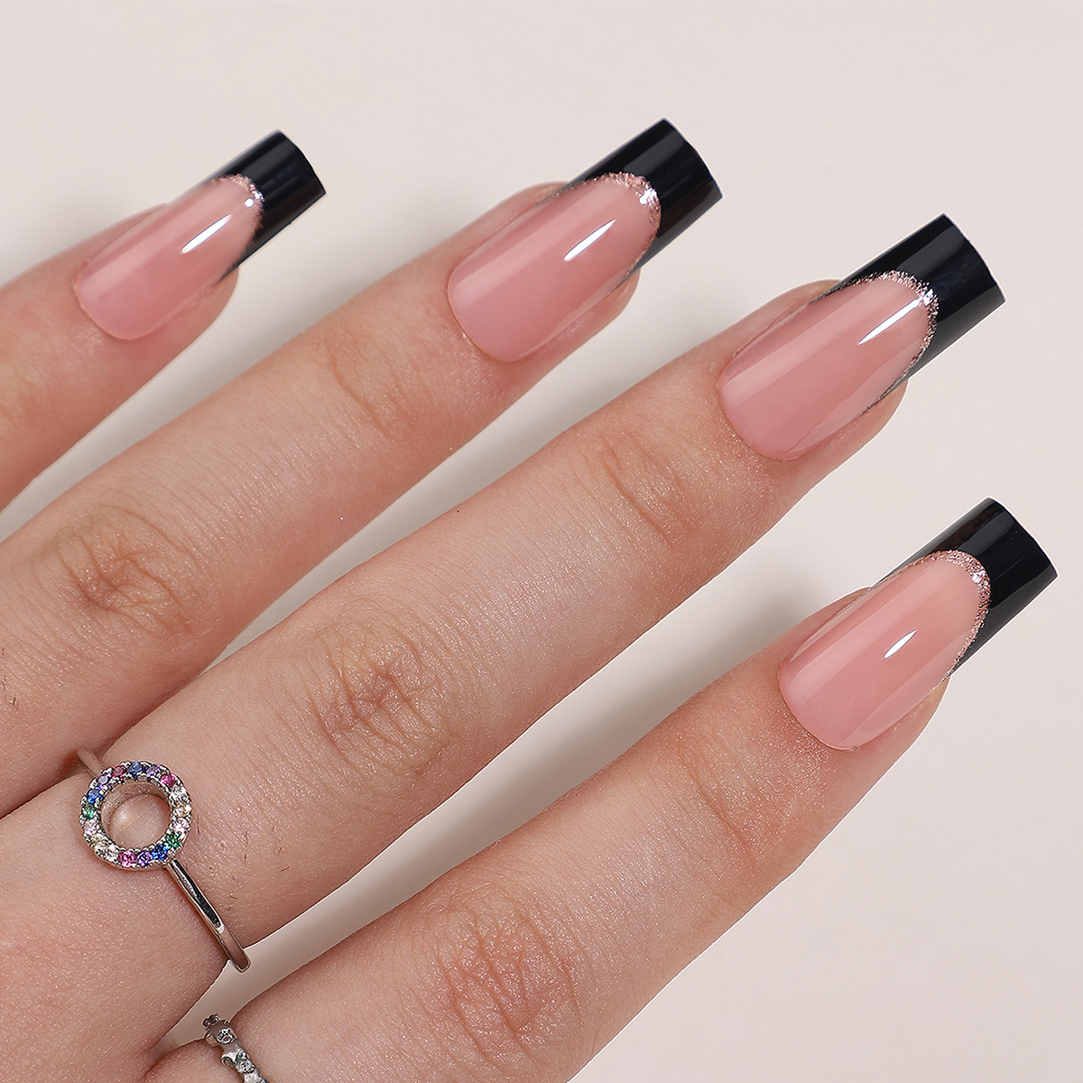 Complete Press On Nails Collection Featuring Classic Black French Tipping Technique Ideal For Any Occasion