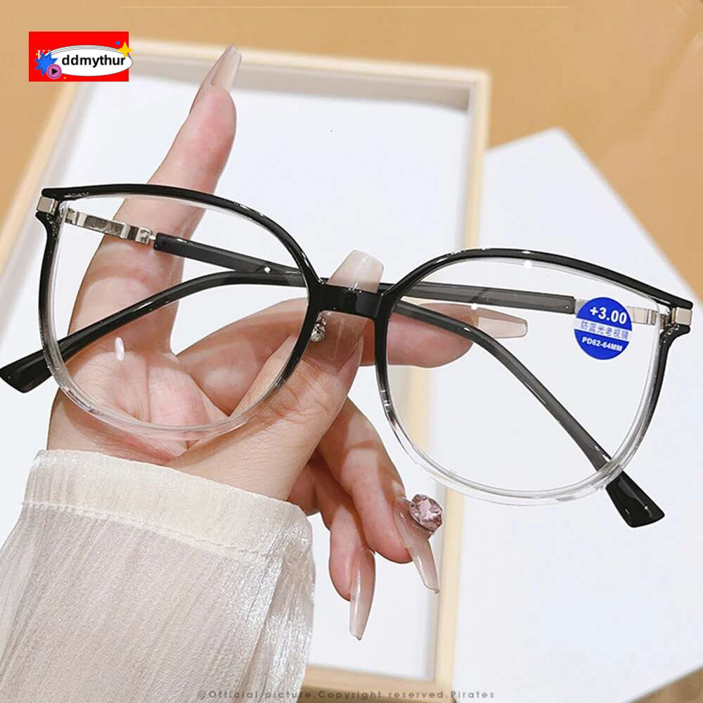 KLASSNUM Women Trendy Large Reading With Glitter Frame Magnifing Transparent Glasses Plus Eyewear +1.0+1.5+2.0+2.5+3.0 ddmythur