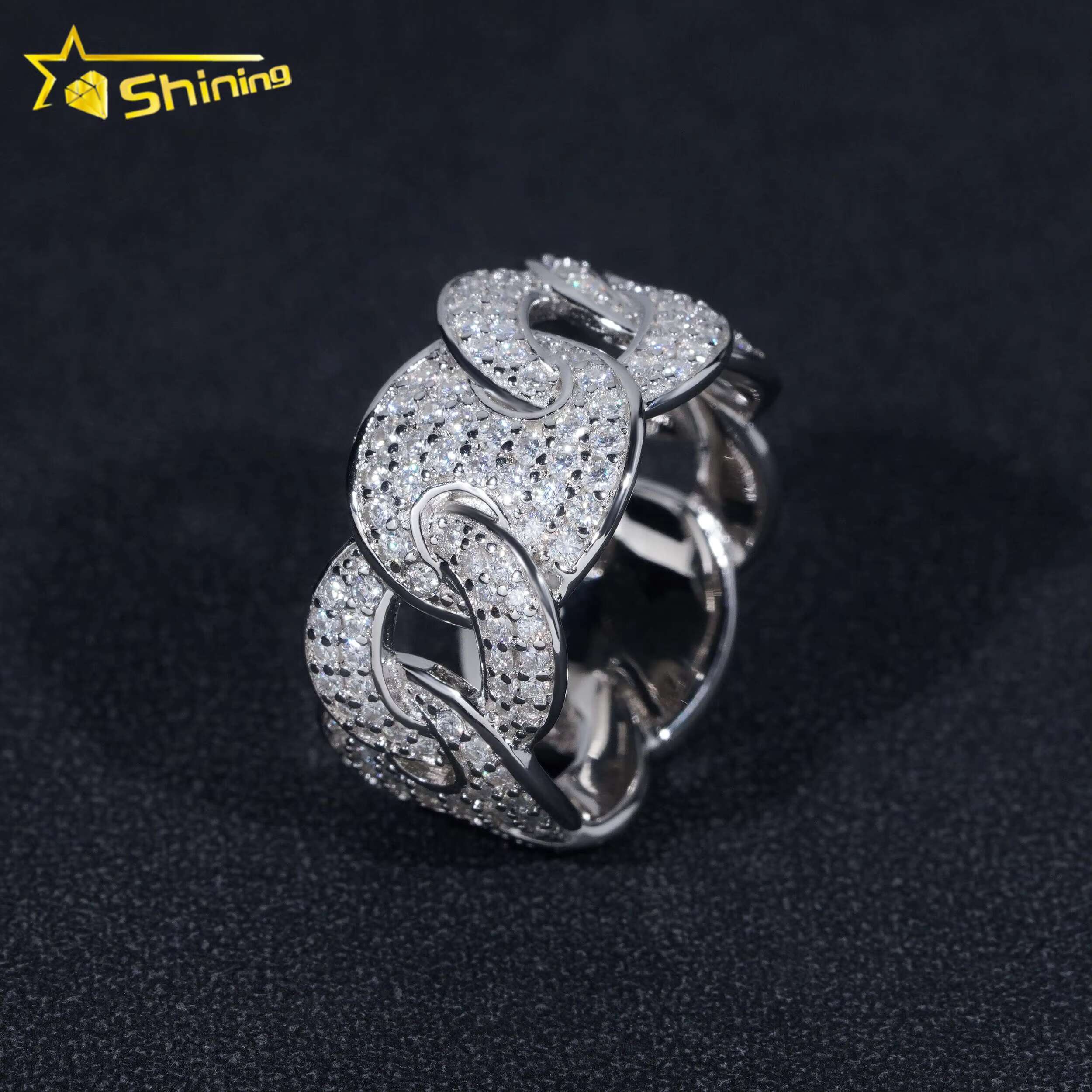 Ready to Ship Fine Jewelry GRA Certified Gold Plated Sier Iced Out Cuban Moissanite Hip Hop Ring