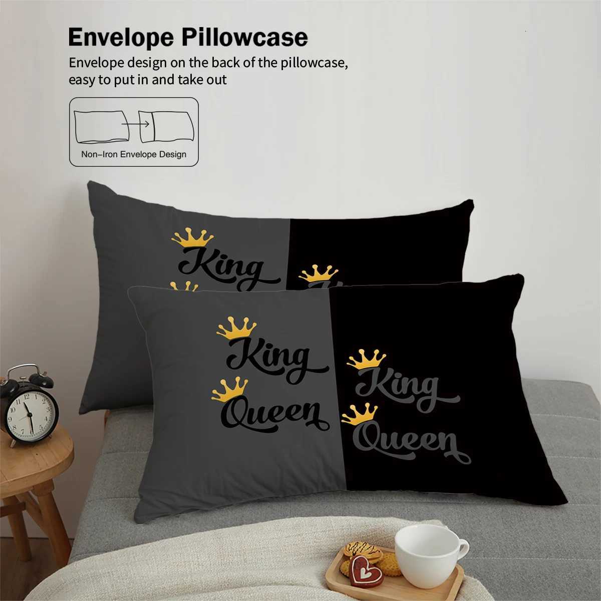 3-piece Couple Black Grey King Queen Pattern Printed Down Duvet Cover 1 piece set2 cases no core Couple Bedding SetM251118