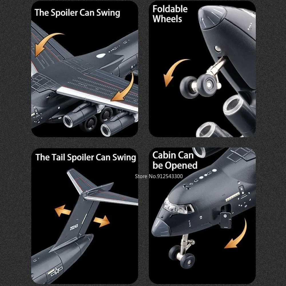 1180 Scale Y-20 Transport Aircraft Model Toy Metal Body Pull Back Foldable Nose Wheel Military Plane Models Childrens Gifts C251118