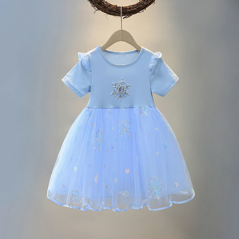DISNEY Girls designer clothes kids dress designer baby clothes Soft fabric label-free design Elsa kids mesh dress.