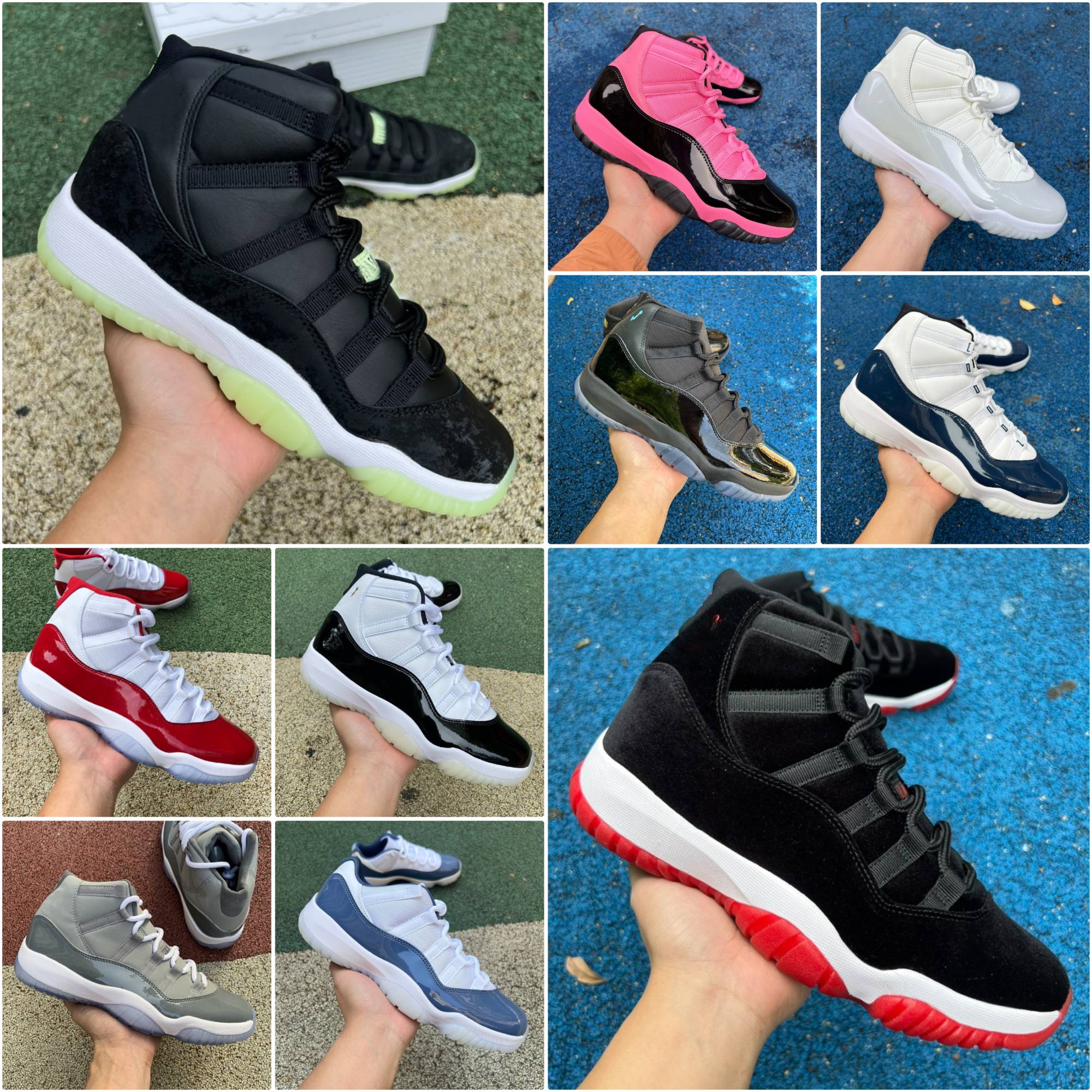 Designer 11 11s basketball shoes women men inner beast Purple Rain Cherry Cool Grey Gamma Blue Bred Velvet 285 Atlanta H-Town mens trainers outdoor sneakers Size 5.5-13