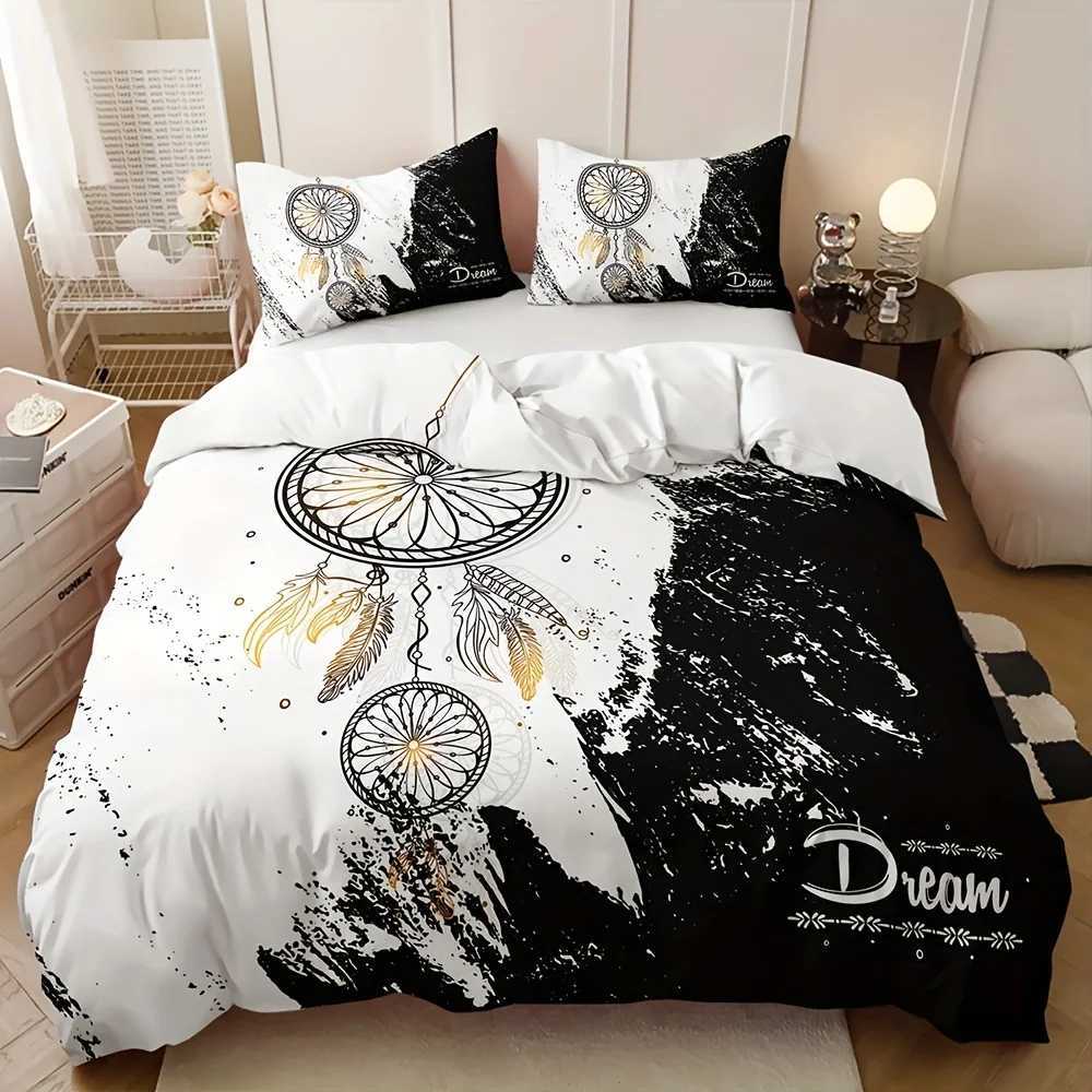 Chic Black White Dreamcatcher Bedding Set-Breathable Soft Easy-Care 3-Piece Duvet Cover cases For All-Season ComfortM251118