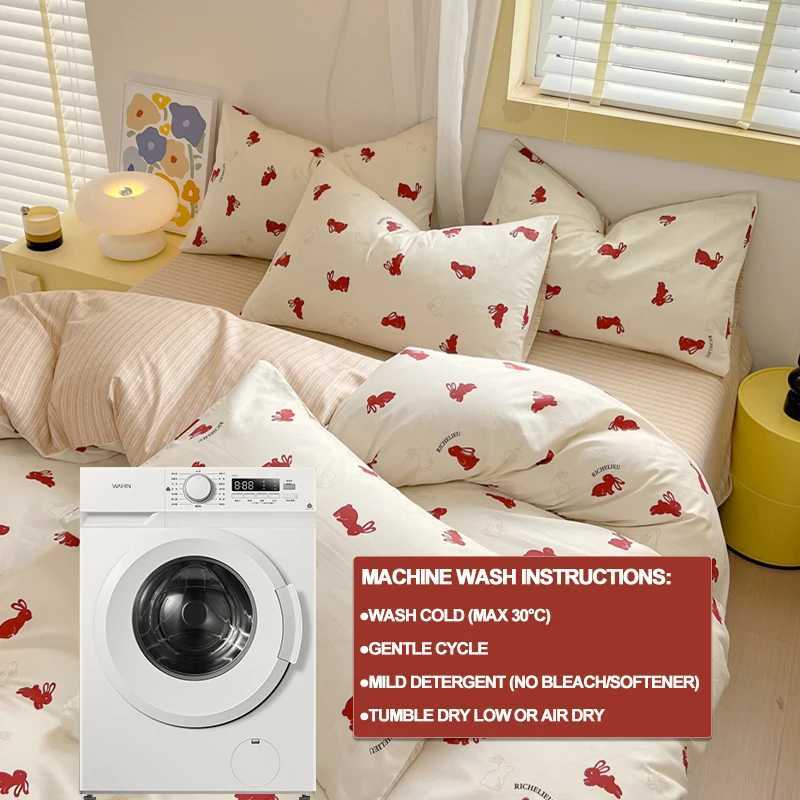 100 Cotton Duvet Cover Set Bedding Set- Red Bunny Striped Design Duvet Cover with 2 cases Soft Breathable BeddingM251118