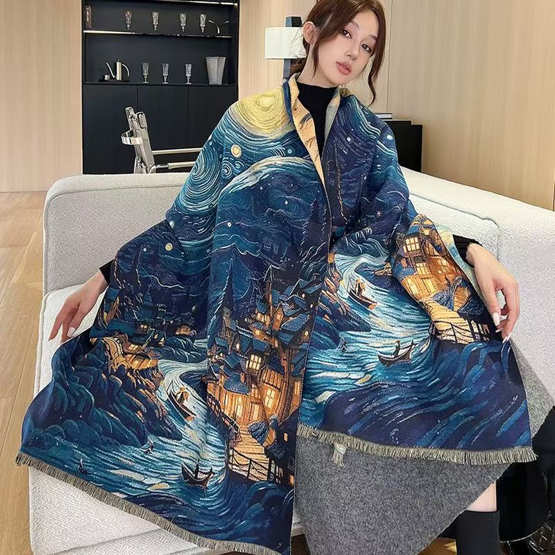 T504 new scarf women's winter Korean version all-match thick warm high-end double-sided shawl cashmere neck scarf